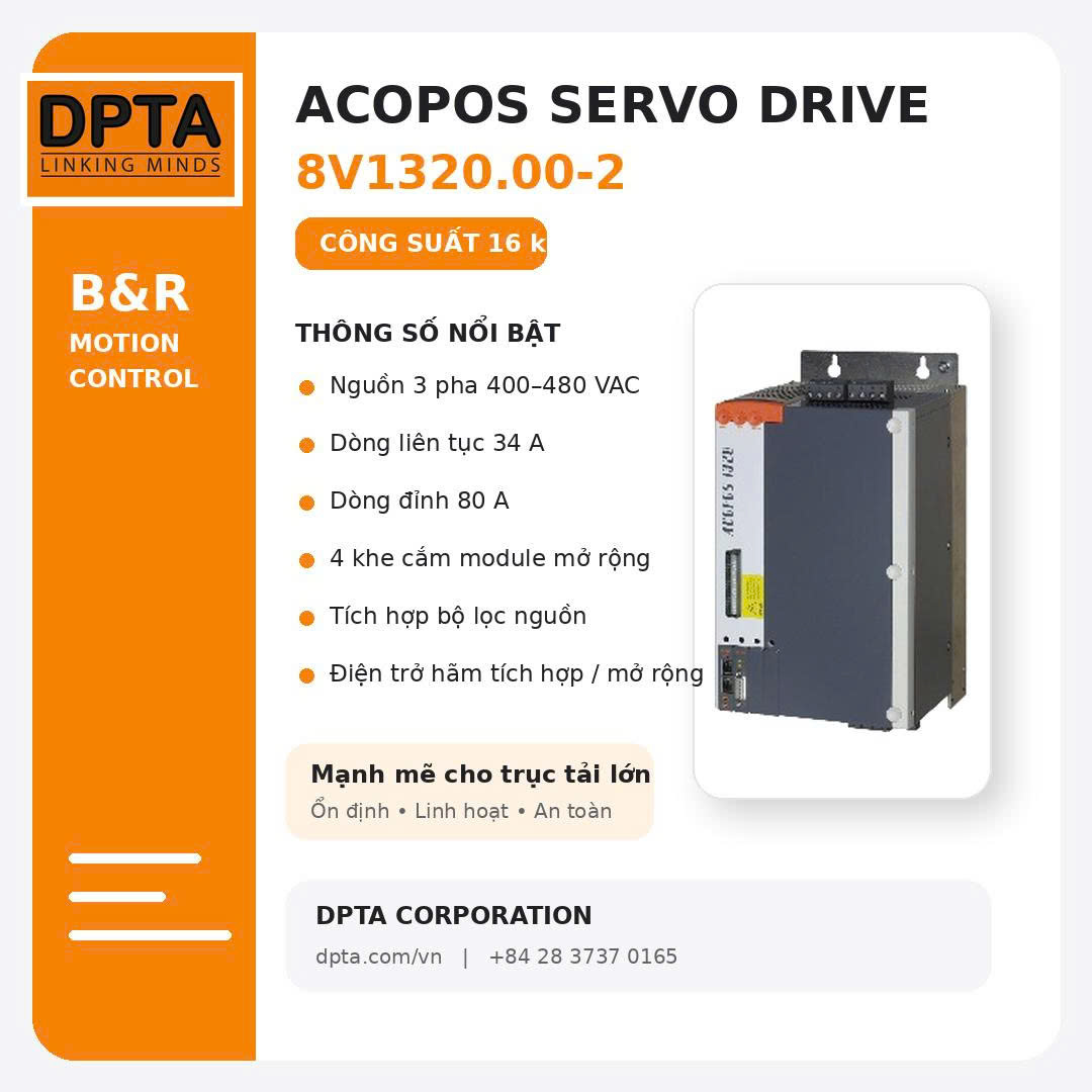 B&R ACOPOS 8V1320.00-2 – SERVO DRIVE 16 kW CHO CÁC TRỤC CHUYỂN ĐỘNG CÔNG SUẤT LỚN